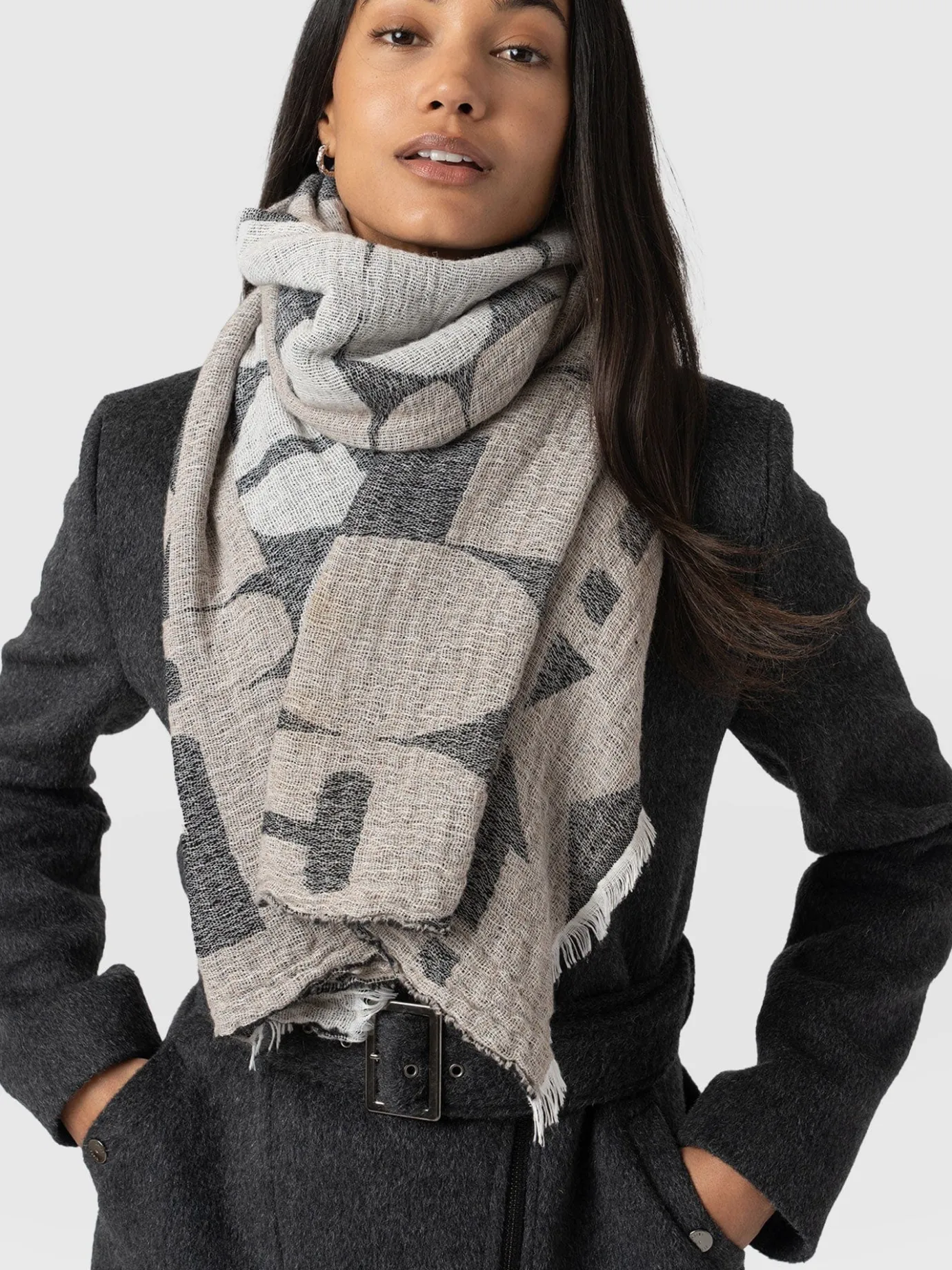 Scarves & Hats|Accessories|Saint and Sofia Abstract Rock Scarf - Black/Cream