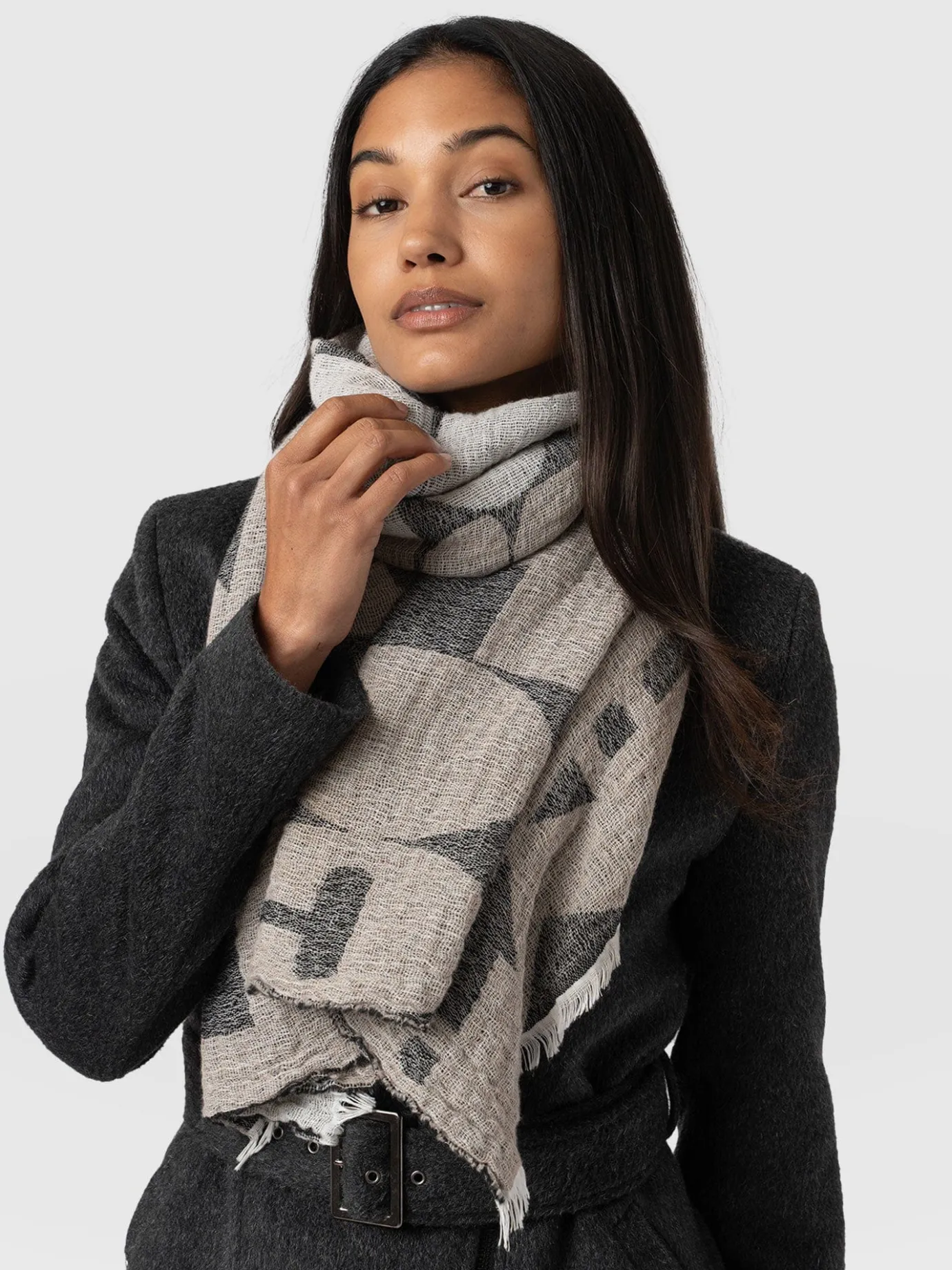 Scarves & Hats|Accessories|Saint and Sofia Abstract Rock Scarf - Black/Cream