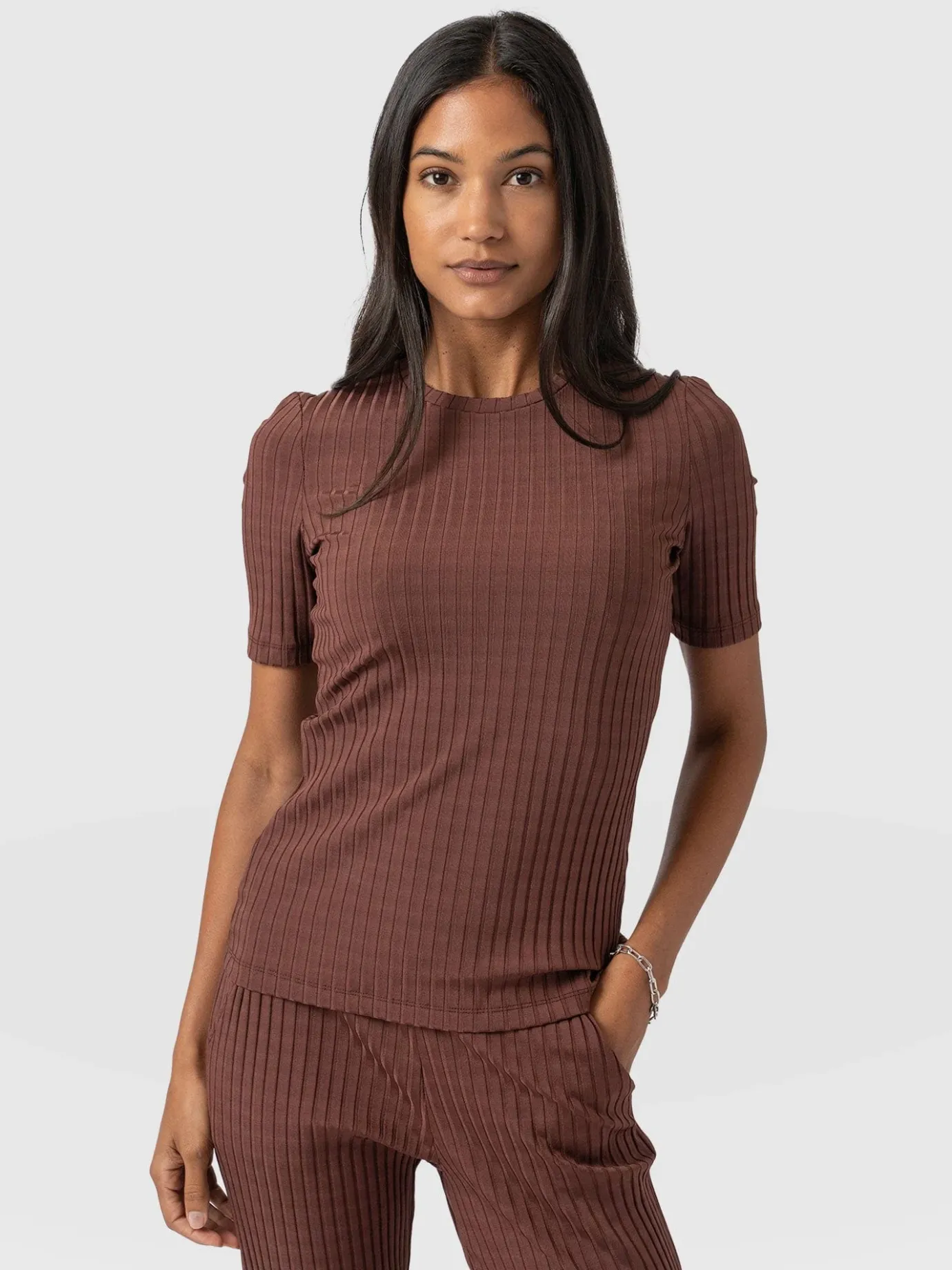 T-shirts & Tanks|Saint and Sofia Adaline Tee - Maroon Rib