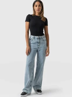 Denim & Jeans|Saint and Sofia Adjustable Wide Leg Jeans - Pale Blue