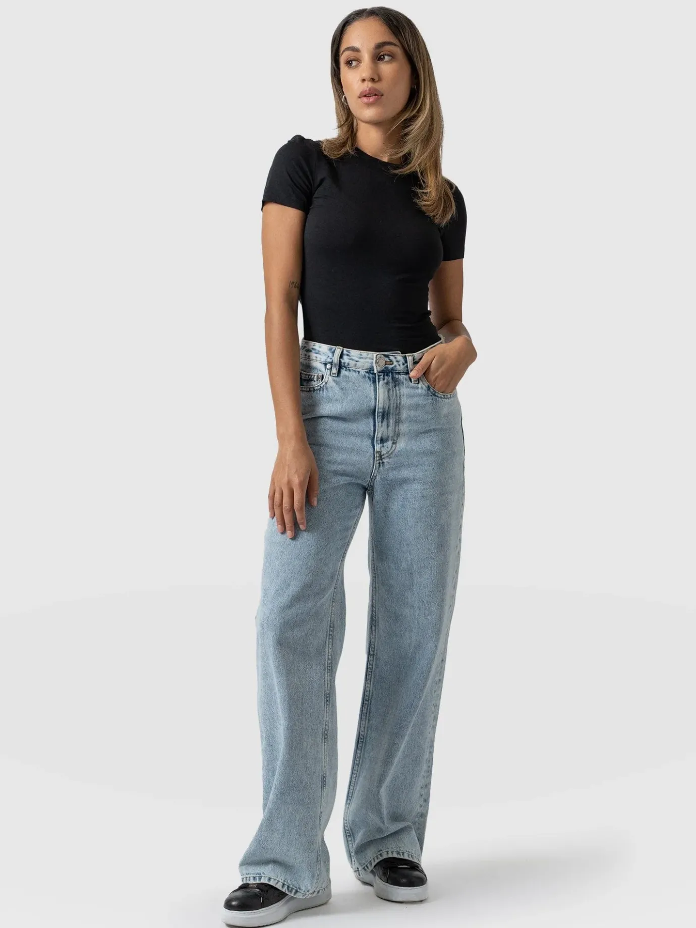Denim & Jeans|Saint and Sofia Adjustable Wide Leg Jeans - Pale Blue