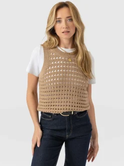 Knitwear|Saint and Sofia Adler Sleeveless Knit - Camel