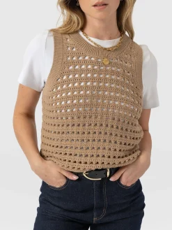 Knitwear|Saint and Sofia Adler Sleeveless Knit - Camel