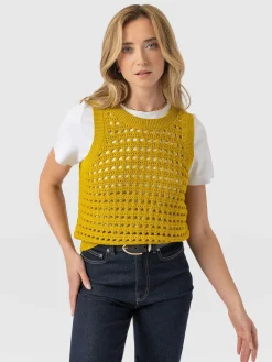 Knitwear|Sweaters|Saint and Sofia Adler Sleeveless Knit - Mustard