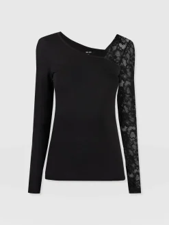 T-shirts & Tanks|Saint and Sofia Aimee Cut Out Long Sleeve Tee - Black Lace