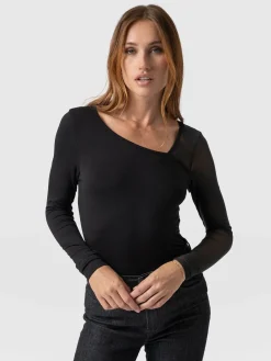 T-shirts & Tanks|Saint and Sofia Aimee Cut Out Long Sleeve Tee - Black