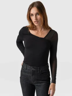 T-shirts & Tanks|Saint and Sofia Aimee Cut Out Long Sleeve Tee - Black