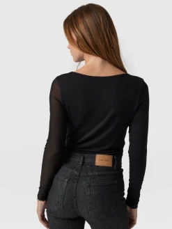 T-shirts & Tanks|Saint and Sofia Aimee Cut Out Long Sleeve Tee - Black