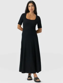 Dresses|Saint and Sofia Akia Short Sleeve Dress - Black Textured