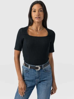 T-shirts & Tanks|Saint and Sofia Akia Short Sleeve Tee - Black Textured