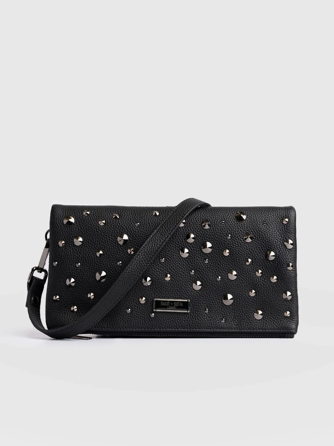 Accessories|Cross Body Bags|Saint and Sofia Alexis Studded Clutch - Black