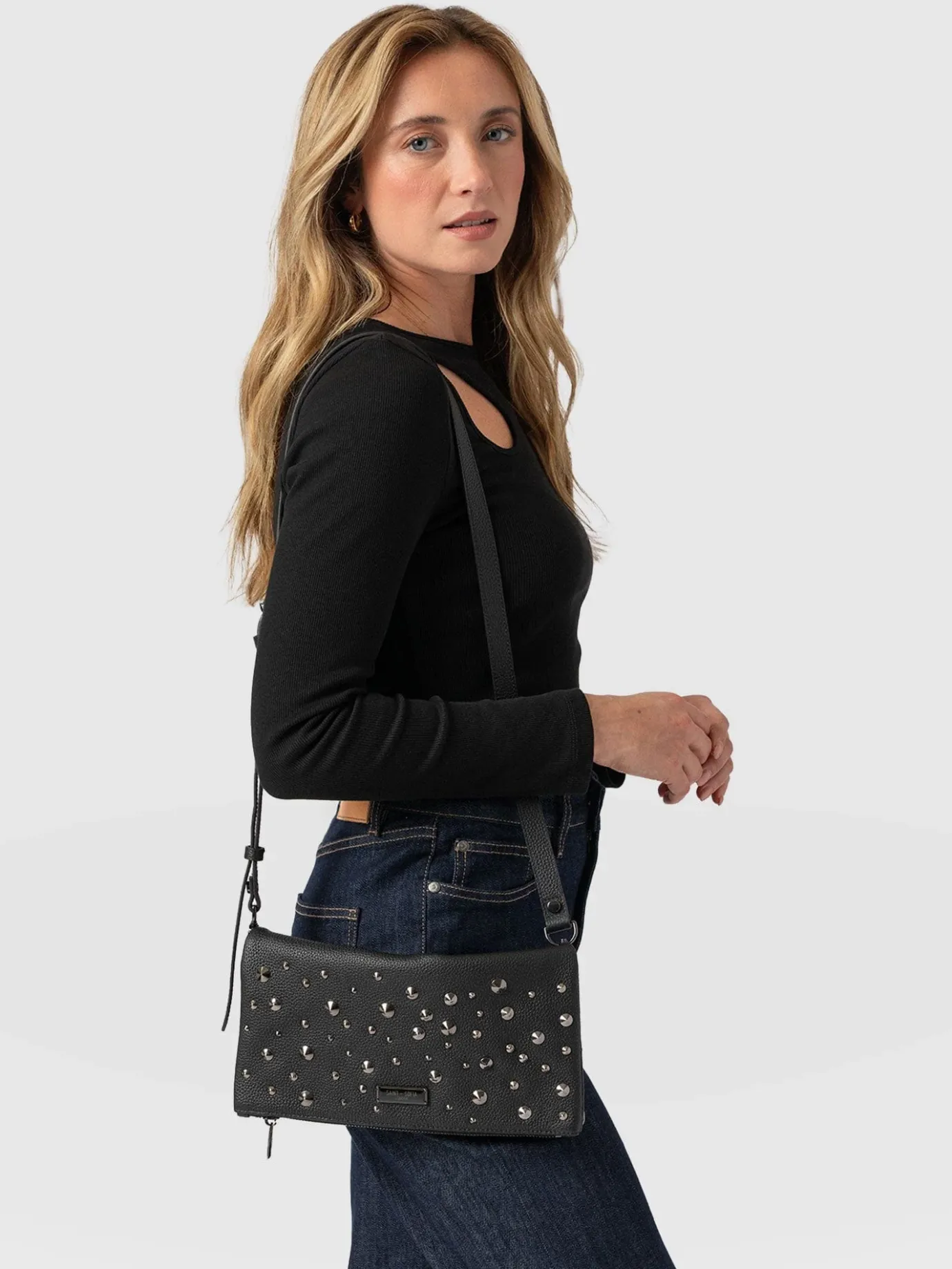 Accessories|Cross Body Bags|Saint and Sofia Alexis Studded Clutch - Black
