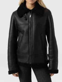 Leather|Coats & Jackets|Saint and Sofia Amelia Aviator Jacket - Black