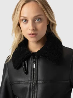 Leather|Coats & Jackets|Saint and Sofia Amelia Aviator Jacket - Black