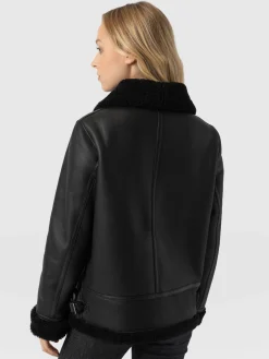Leather|Coats & Jackets|Saint and Sofia Amelia Aviator Jacket - Black