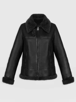 Leather|Coats & Jackets|Saint and Sofia Amelia Aviator Jacket - Black