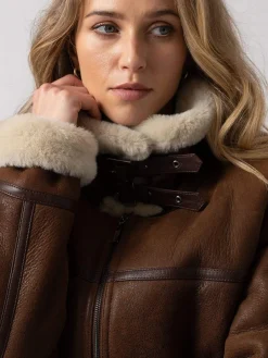 Leather|Coats & Jackets|Saint and Sofia Amelia Aviator Jacket - Brown