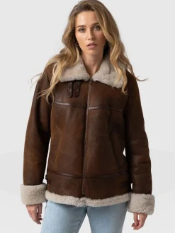 Leather|Coats & Jackets|Saint and Sofia Amelia Aviator Jacket - Brown