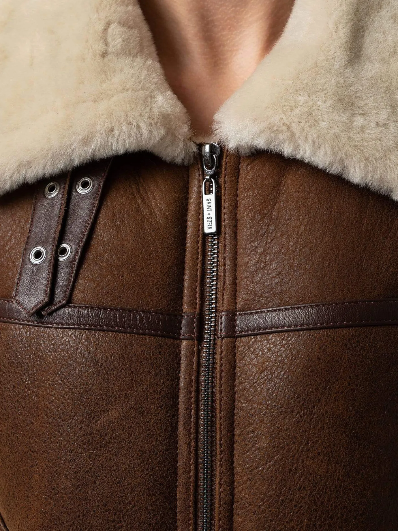Leather|Coats & Jackets|Saint and Sofia Amelia Aviator Jacket - Brown