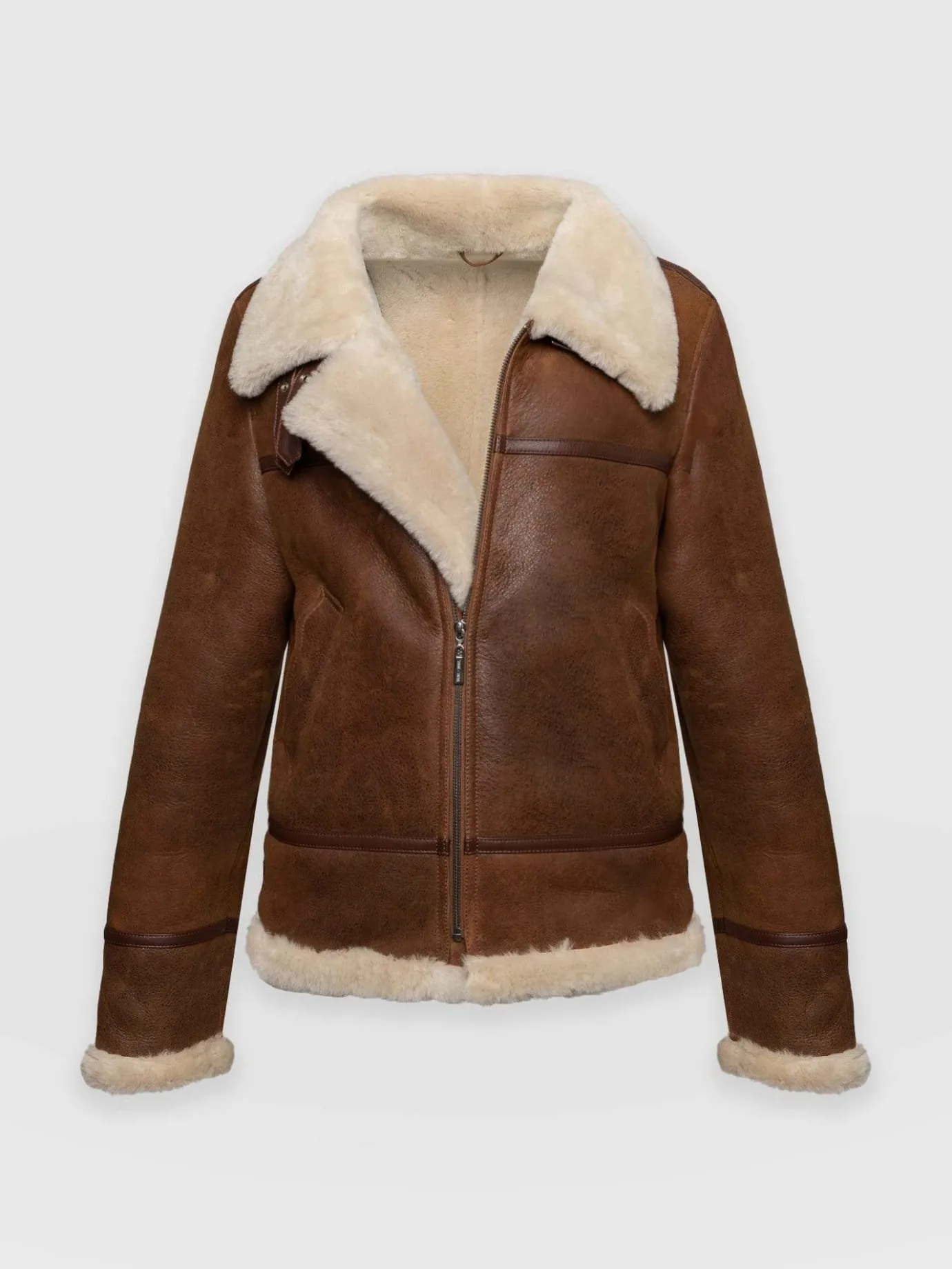 Leather|Coats & Jackets|Saint and Sofia Amelia Aviator Jacket - Brown