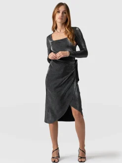 Dresses|Saint and Sofia Amelia Wrap Dress - Silver