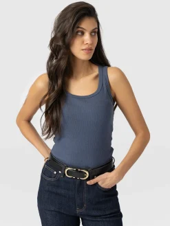 T-shirts & Tanks|Saint and Sofia Asher Scoop Neck Vest - Dusty Blue