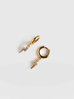 Gold Jewelry|Jewelry|Saint and Sofia Astral Lightning Charm Drop Earrings - Gold