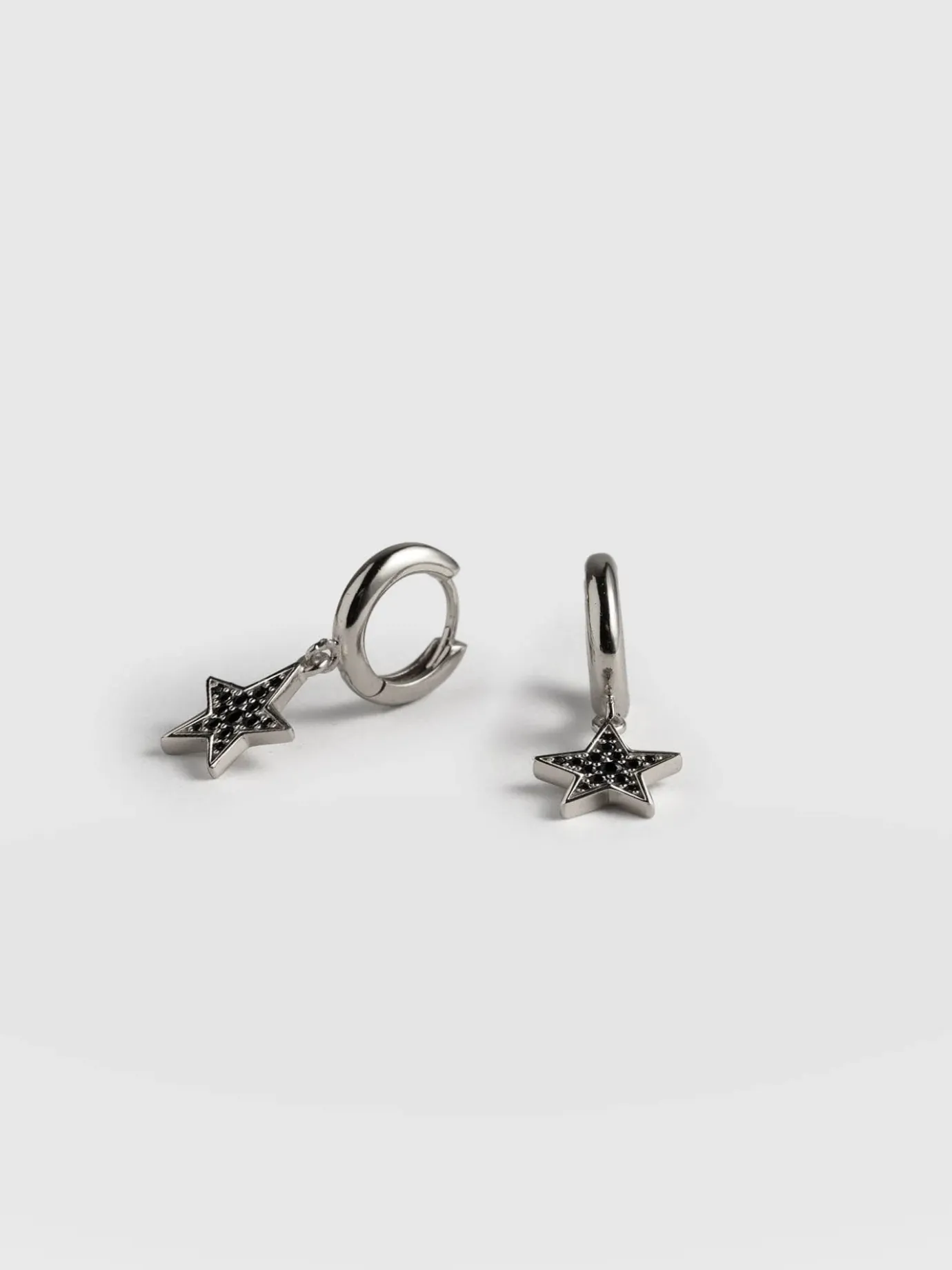 Jewelry|Earrings|Saint and Sofia Astral Star Charm Drop Huggie Earrings - Silver/Black