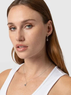 Jewelry|Earrings|Saint and Sofia Astral Star Charm Drop Huggie Earrings - Silver/Black