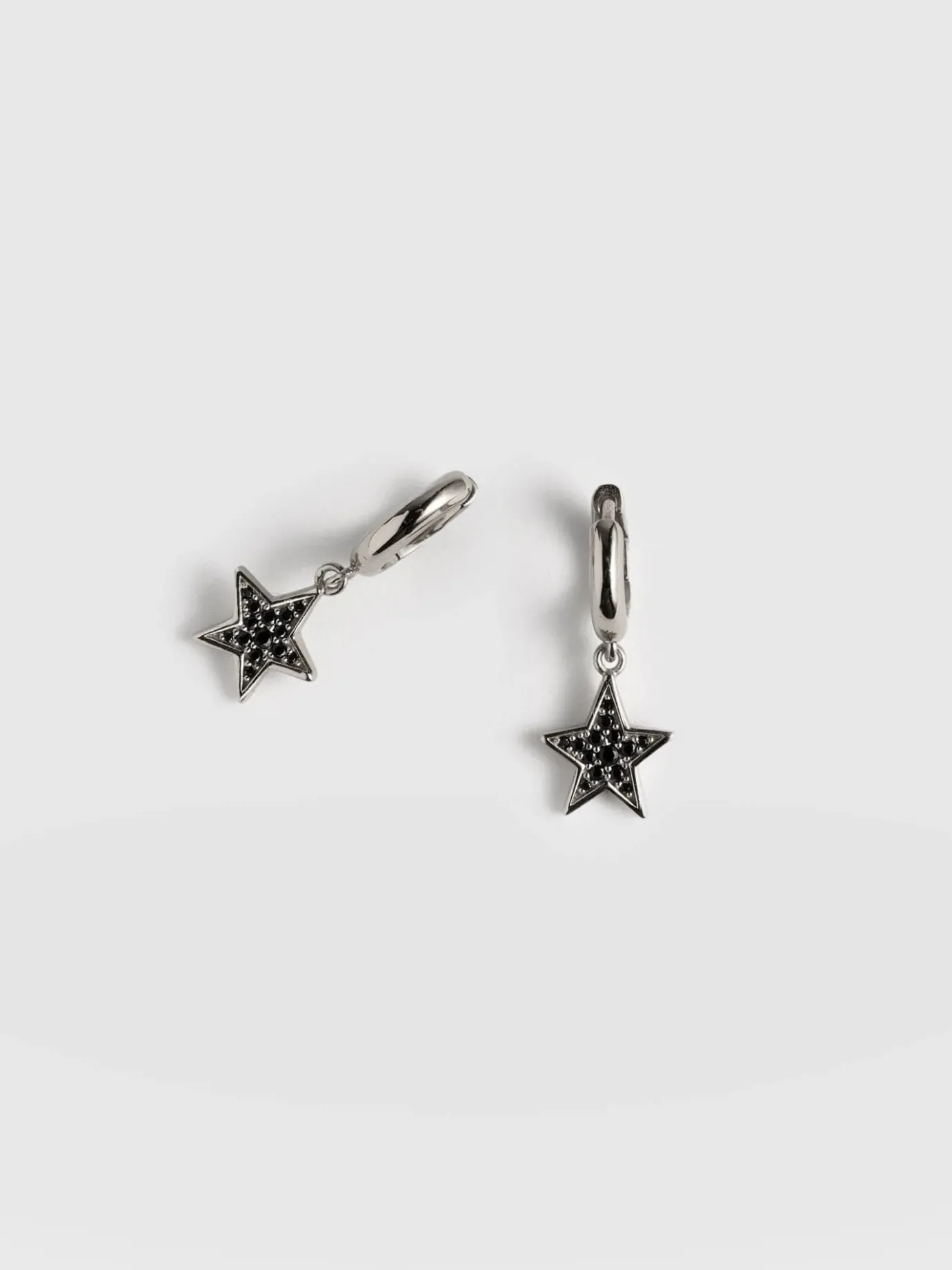 Jewelry|Earrings|Saint and Sofia Astral Star Charm Drop Huggie Earrings - Silver/Black