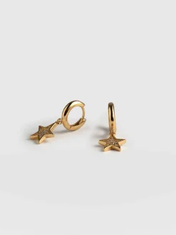 Jewelry|Earrings|Saint and Sofia Astral Star Charm Drop Huggie Earrings - Gold