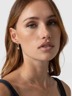 Jewelry|Earrings|Saint and Sofia Astral Star Charm Drop Huggie Earrings - Gold