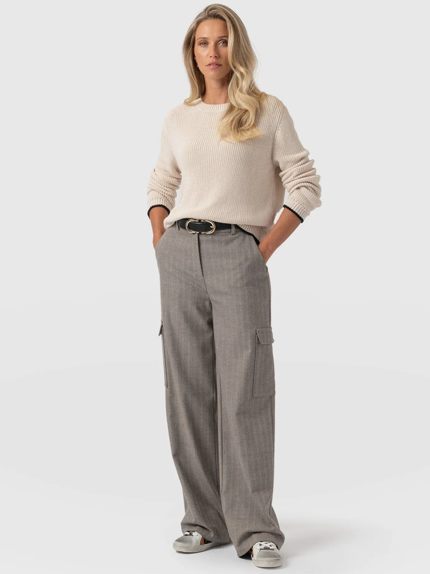 Pants|Saint and Sofia Astrid Cargo Pant - Brown Herringbone