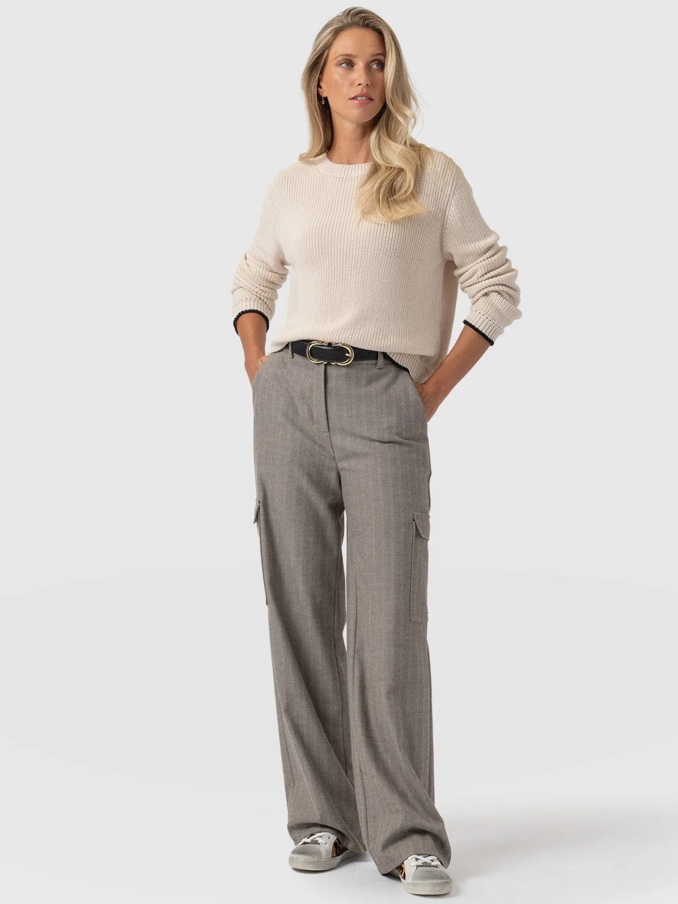 Pants|Saint and Sofia Astrid Cargo Pant - Brown Herringbone