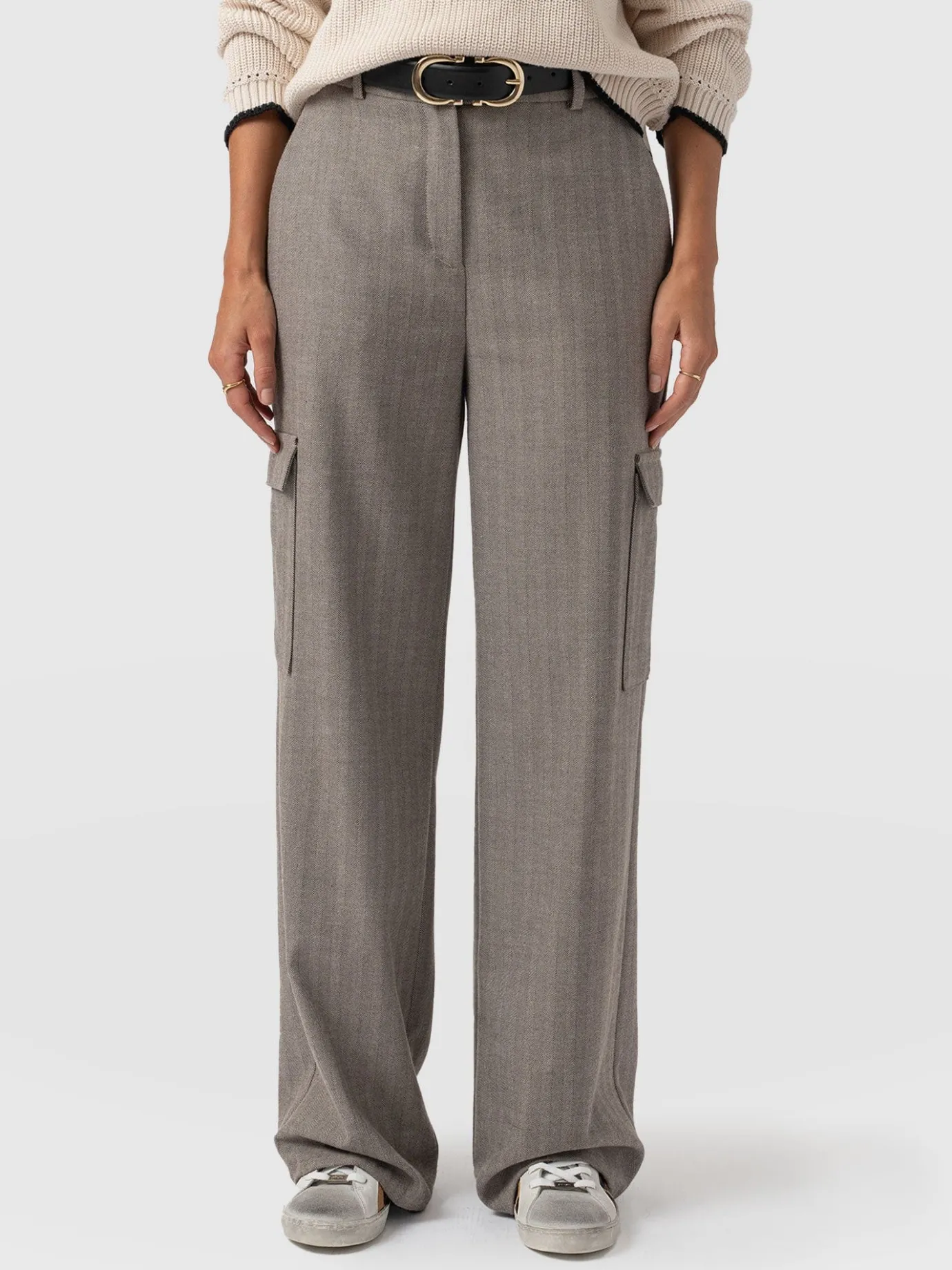 Pants|Saint and Sofia Astrid Cargo Pant - Brown Herringbone