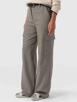Pants|Saint and Sofia Astrid Cargo Pant - Brown Herringbone