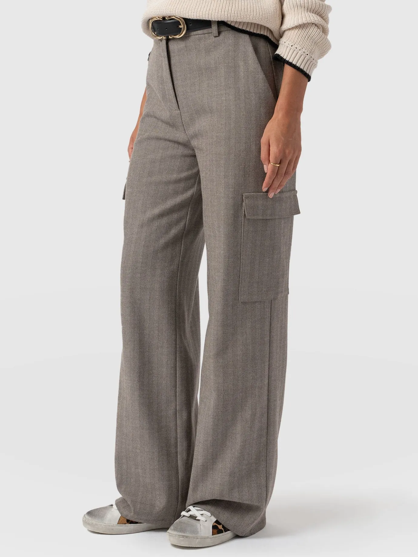 Pants|Saint and Sofia Astrid Cargo Pant - Brown Herringbone