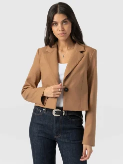 Coats & Jackets|Blazers|Saint and Sofia Astrid Crop Blazer - Camel