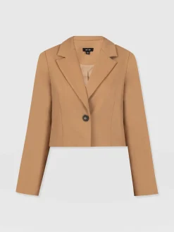 Coats & Jackets|Blazers|Saint and Sofia Astrid Crop Blazer - Camel