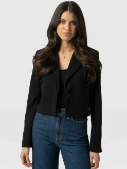 Coats & Jackets|Blazers|Saint and Sofia Astrid Cropped Blazer - Black