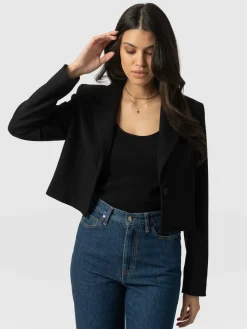 Coats & Jackets|Blazers|Saint and Sofia Astrid Cropped Blazer - Black