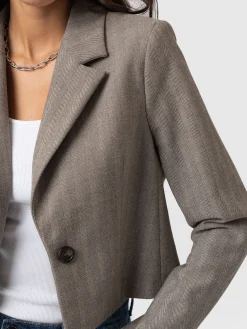 Coats & Jackets|Blazers|Saint and Sofia Astrid Cropped Blazer - Brown Herringbone