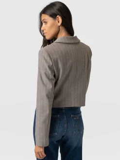 Coats & Jackets|Blazers|Saint and Sofia Astrid Cropped Blazer - Brown Herringbone