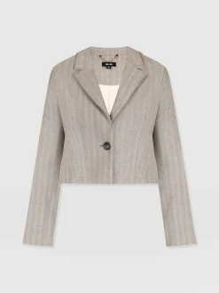 Coats & Jackets|Blazers|Saint and Sofia Astrid Cropped Blazer - Brown Herringbone