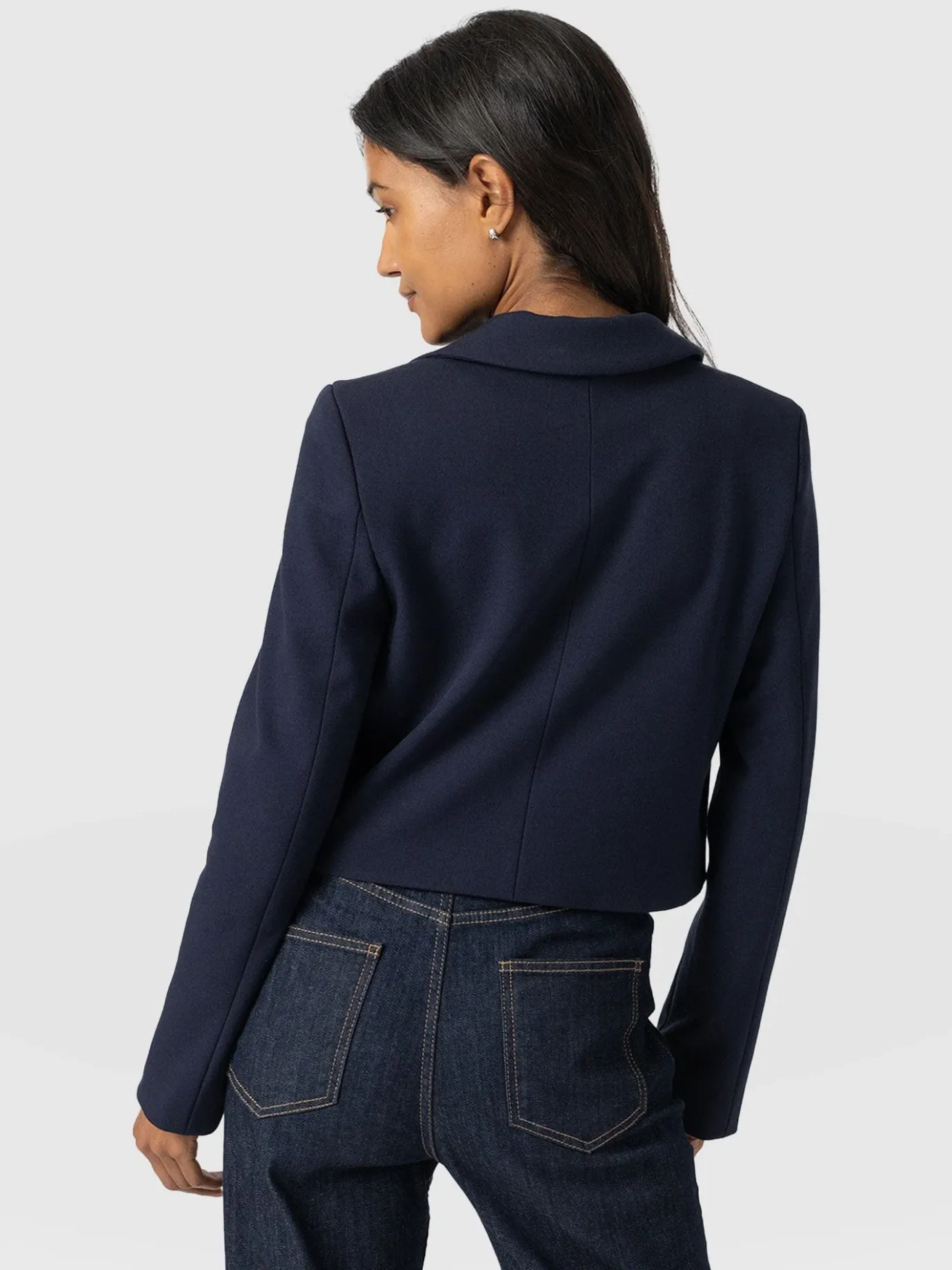 Coats & Jackets|Blazers|Saint and Sofia Astrid Cropped Blazer - Navy