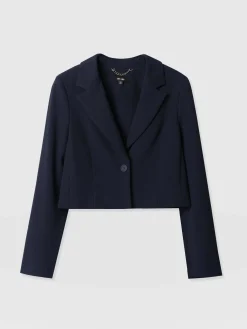 Coats & Jackets|Blazers|Saint and Sofia Astrid Cropped Blazer - Navy