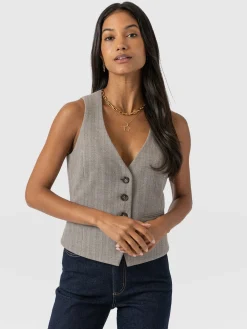 Coats & Jackets|Blazers|Saint and Sofia Astrid Vest - Brown Herringbone