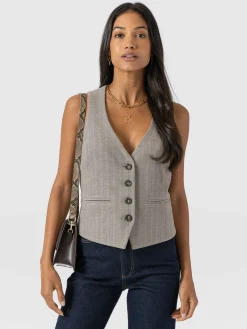 Coats & Jackets|Blazers|Saint and Sofia Astrid Vest - Brown Herringbone
