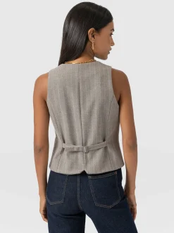 Coats & Jackets|Blazers|Saint and Sofia Astrid Vest - Brown Herringbone