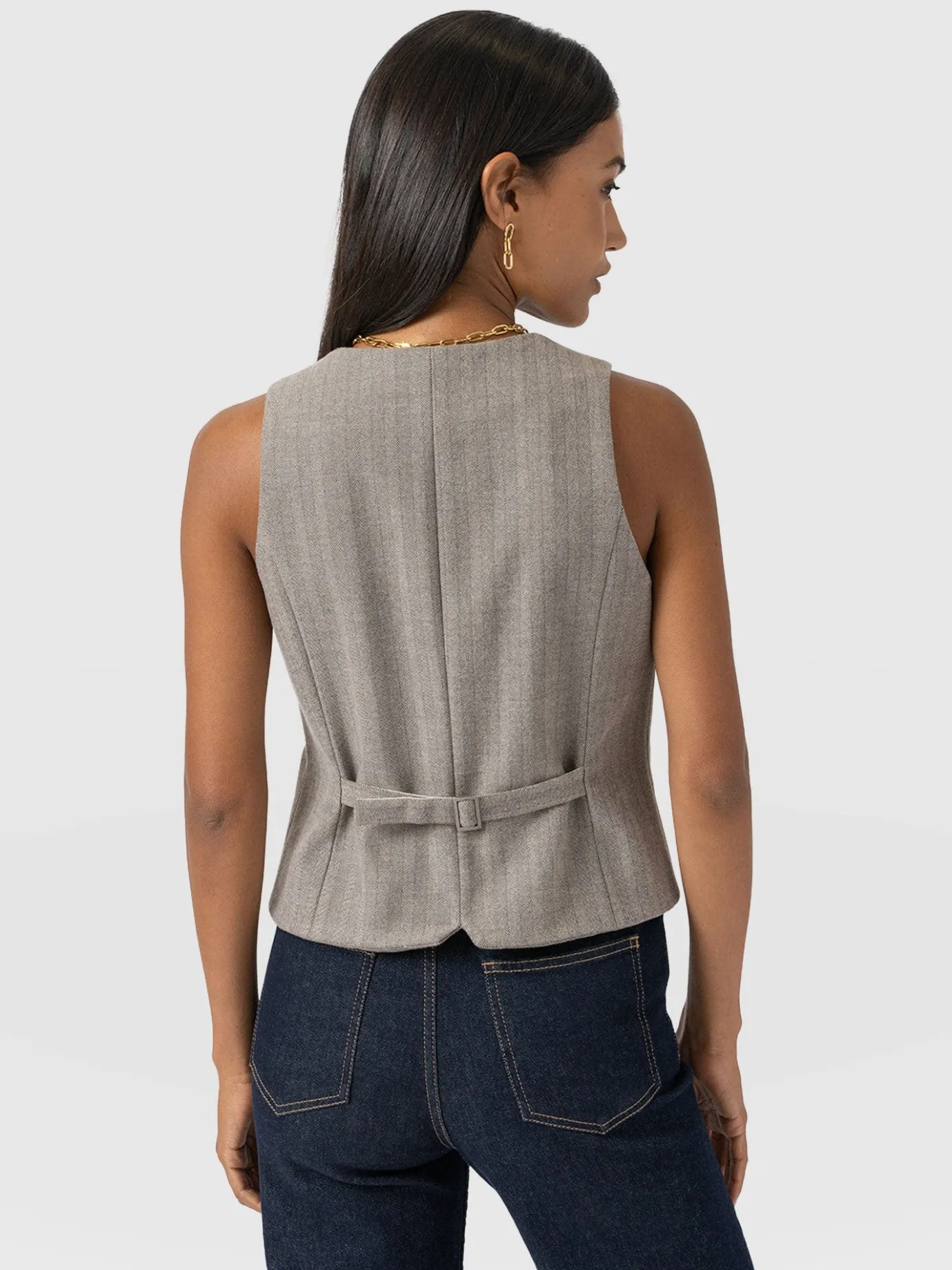 Coats & Jackets|Blazers|Saint and Sofia Astrid Vest - Brown Herringbone